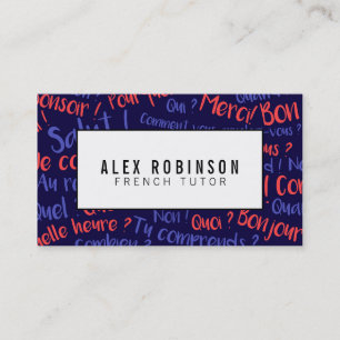 Navy blue french language tutor business card