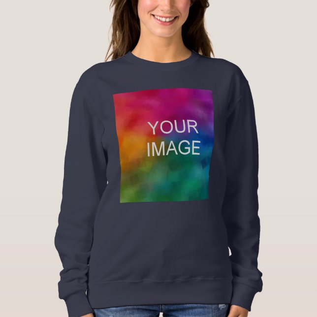 Navy Blue Front Print Upload Photo to Womens Sweatshirt (Front)