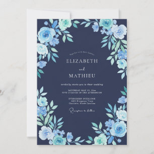 Navy Blue Frosty Botanical Wedding Invitation