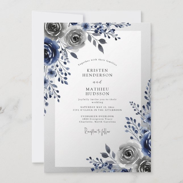 Navy Blue Frosty Winter Wedding Invitation (Front)