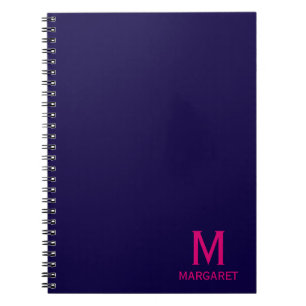 Navy blue & fuchsia monogram name modern notebook
