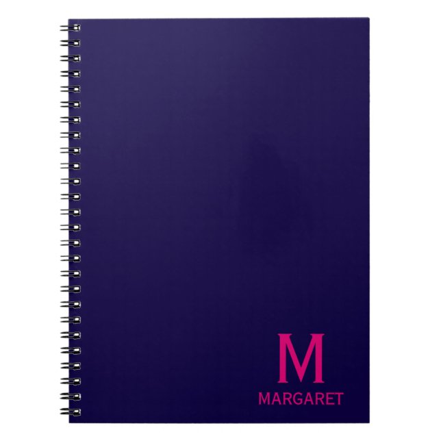 Navy blue & fuchsia monogram name modern notebook (Front)