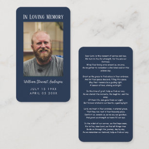 Navy Blue Funeral Memorial Prayer Photo Card