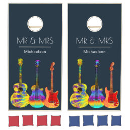 Navy Blue Funky Guitars Wedding Cornhole Set