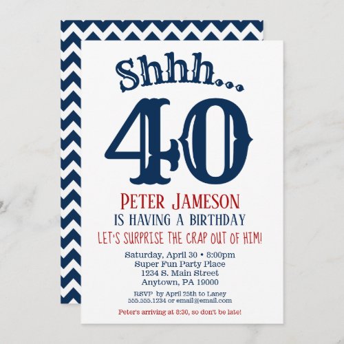Navy Blue Funny Mens Surprise Party Invitation