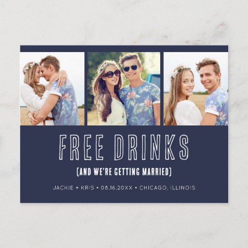 Navy Blue Funny Photo Wedding Save the Dates Announcement Postcard
