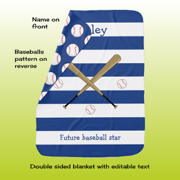 Navy Blue Future Baseball Star Personalized Stripe Baby Blanket by Jules_Designs at Zazzle