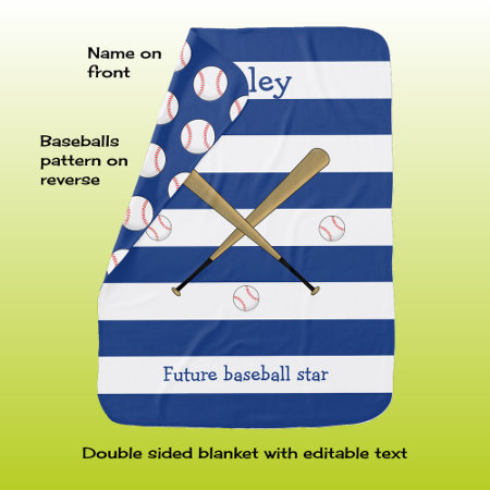 Navy Blue Future Baseball Star Personalized Stripe Baby Blanket
