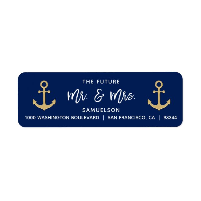 Navy Blue Future Mr & Mrs Wedding Return Address Label (Front)