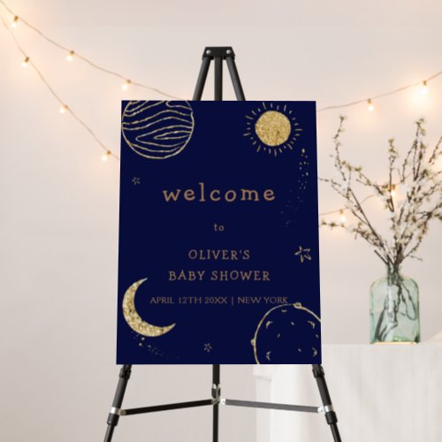 Navy Blue Galaxy Space Baby Shower Welcome Sign 