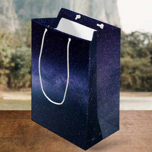Navy Blue Galaxy Starry Night Stars Modern Medium Gift Bag