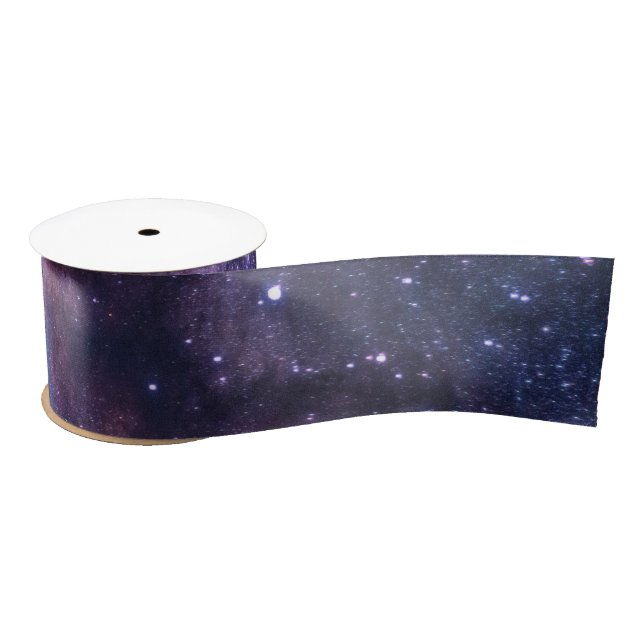 Navy Blue Galaxy Starry Night Stars Satin Ribbon (Spool)