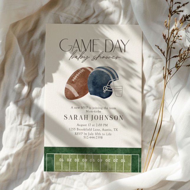 Navy Blue Game Day Football Baby Shower Invitation (Creator Uploaded)