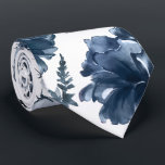Navy Blue Garden Florals Wedding Neck Tie<br><div class="desc">A classic navy blue and white wedding neck tie featuring a watercolor-painted assembly of garden florals including peonies in shades of navy blue,  muted navy,  dusty grays and dusty blues. A classic navy wedding neck tie.</div>