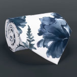 Navy Blue Garden Florals Wedding Neck Tie<br><div class="desc">A classic navy blue and white wedding neck tie featuring a watercolor-painted assembly of garden florals including peonies in shades of navy blue,  muted navy,  dusty grays and dusty blues. A classic navy wedding neck tie.</div>