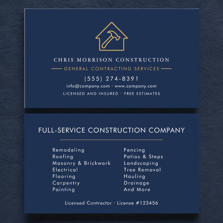 Navy Blue General Contractor Business Card