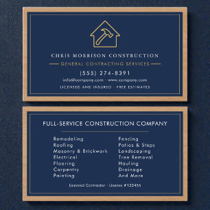Navy Blue General Contractor Wood  Business Card