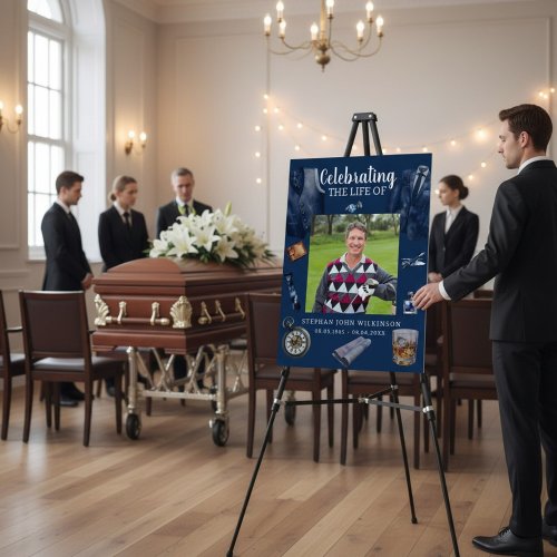 Navy Blue Gentleman's Tribute Funeral Sign