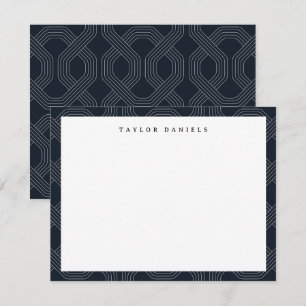 Navy Blue Geometric Chain Pattern Flat Note Card