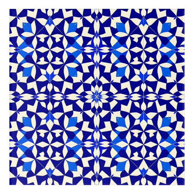 Navy Blue Geometric Floral Pattern Acrylic Print (Front)