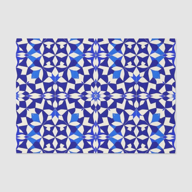Navy Blue Geometric Floral Pattern Tissue Paper (Front)