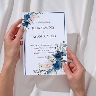 Navy Blue Geometric Floral Wedding Invitation