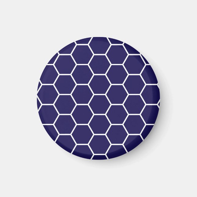 Navy Blue Geometric Honeycomb Hexagon Pattern Magnet (Front)