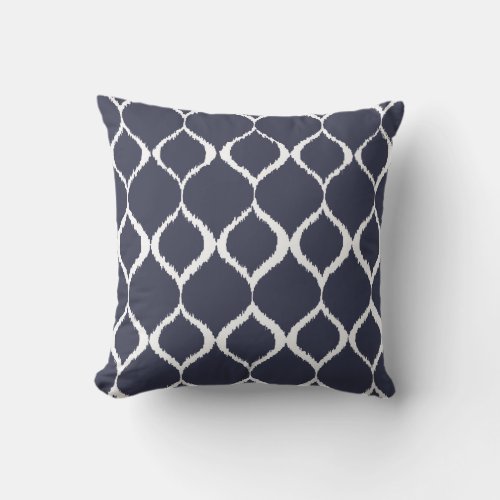 Navy Blue Geometric Ikat Tribal Print Pattern Throw Pillow