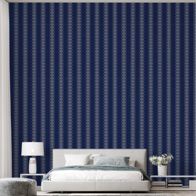  Navy Blue Geometric Interlocking Circles Pattern Wallpaper (Bedroom)