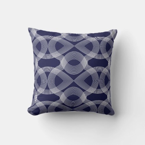 Navy Blue Geometric Line Print Throw Pillow