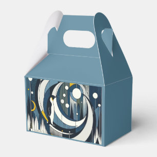 Navy Blue Geometric Night With Moon and Penguin Favor Boxes