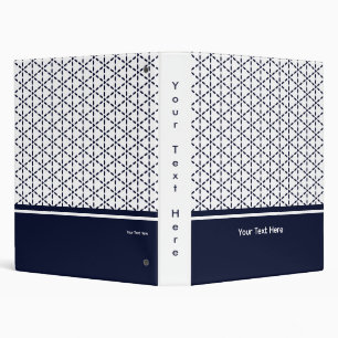 Navy Blue Geometric Pattern on White 3 Ring Binder