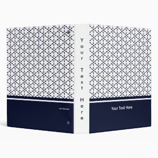 Navy Blue Geometric Pattern on White 3 Ring Binder