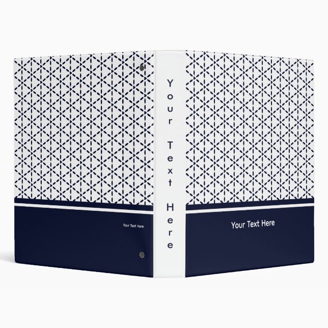 Navy Blue Geometric Pattern on White 3 Ring Binder (Background)