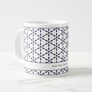 Navy Blue Geometric Pattern on White Giant Coffee Mug