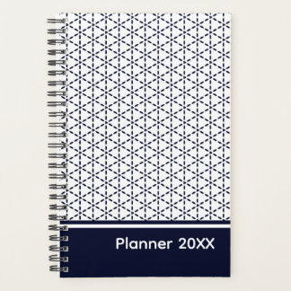 Navy Blue Geometric Pattern on White Planner