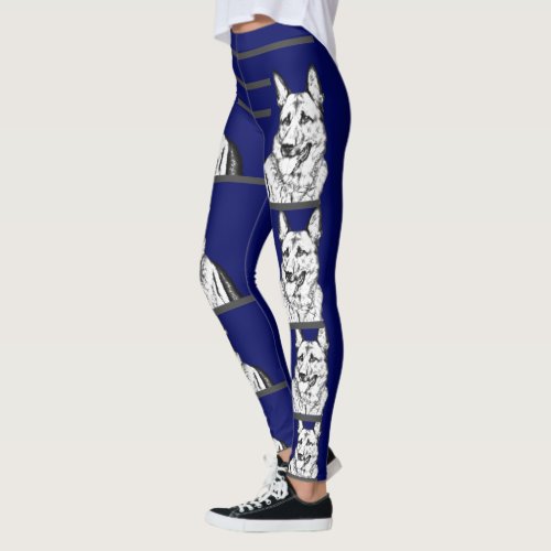 Navy Blue German Shepherd Dog Leggings