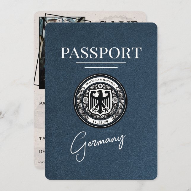 Navy Blue Germany Passport Save The Date (Front/Back)