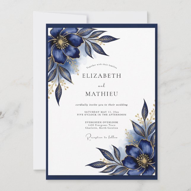 Navy Blue Gilded Formal Wedding Invitation (Front)