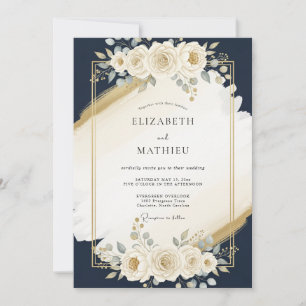 Navy Blue Gilded Modern Wedding Invitation
