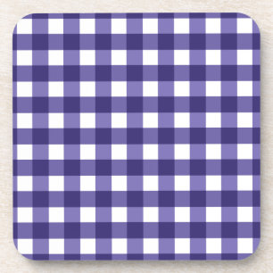 Navy blue gingham beverage coaster