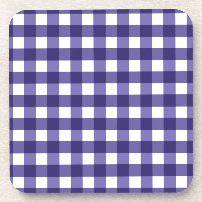 Navy blue gingham beverage coaster (Front)
