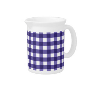 Navy blue gingham beverage pitcher