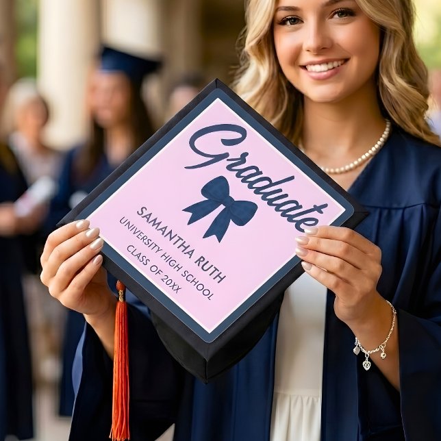 Navy Blue Gingham Bow Graduation Cap Topper (Creator Uploaded)