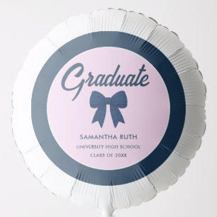 Navy Blue Gingham Bow Graduation Party Balloon
