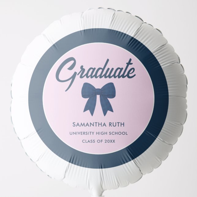 Navy Blue Gingham Bow Graduation Party Balloon (Front)