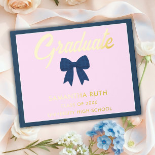 Navy Blue Gingham Bow Graduation Party Foil Guest Book