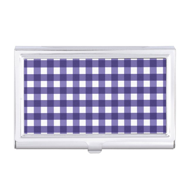 Navy blue gingham business card case (Front)