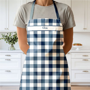 Navy Blue Gingham Check Apron