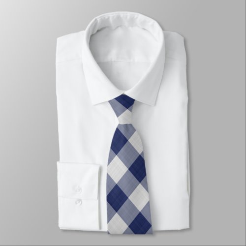 Navy Blue Gingham Check _ Diagonal Pattern Neck Tie